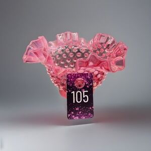 Vintage Fenton Glass Hobnail Cranberry Opalescent Ruffled Bowl Vase 6.5"x 4"